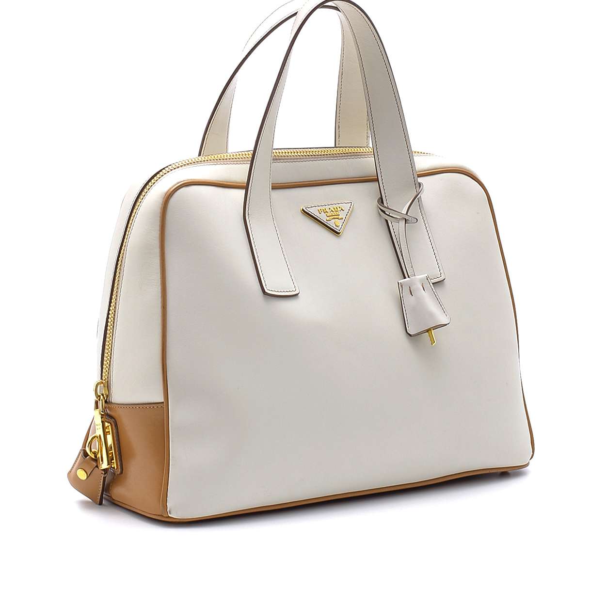 Prada - Two Tone Calfskin Leather Top Handle Bag
